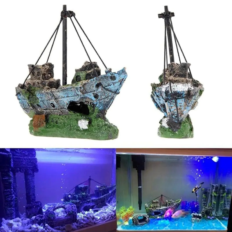 Medium Aquarium Resin Ornament Pirate Ship Wreck