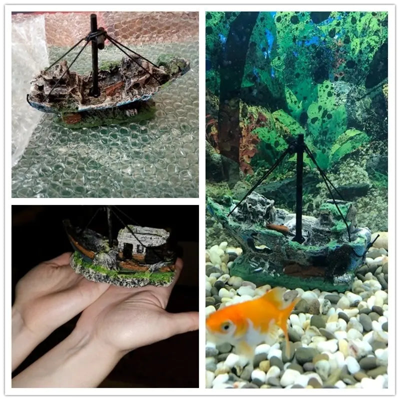 Medium Aquarium Resin Ornament Pirate Ship Wreck