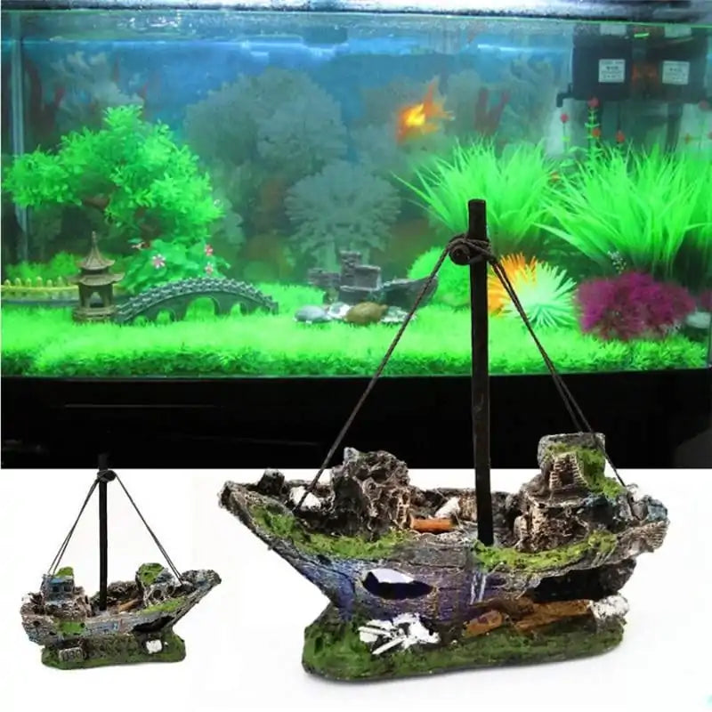 Miniature Shipwreck Aquarium Accent