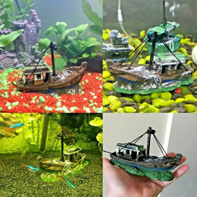 Medium Aquarium Resin Ornament Pirate Ship Wreck