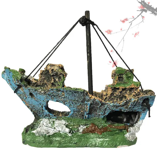 Medium Aquarium Resin Ornament Pirate Ship Wreck